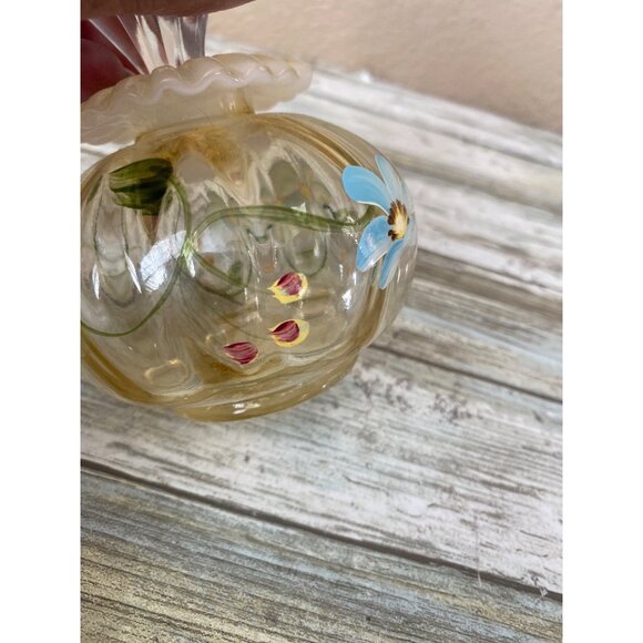Fenton Art Glass Blue Daisy Perfume Bottle w/ Stopper – Hand Painted by M Young - Picture 11 of 12
